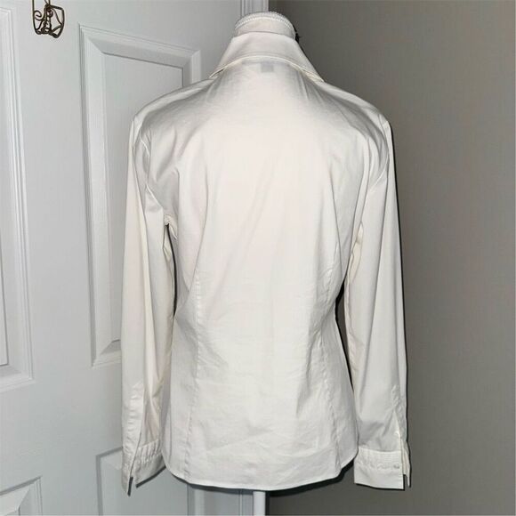 Vintage Lafayette 148 New York Tuxedo Pleated White Button-Up Blouse Size 8 - Picture 2 of 10